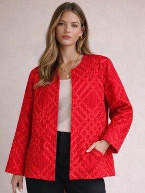Tachi Castillo Mexico VINTAGE Red Geometric Suit Jacket Blazer Women’s M Cotton